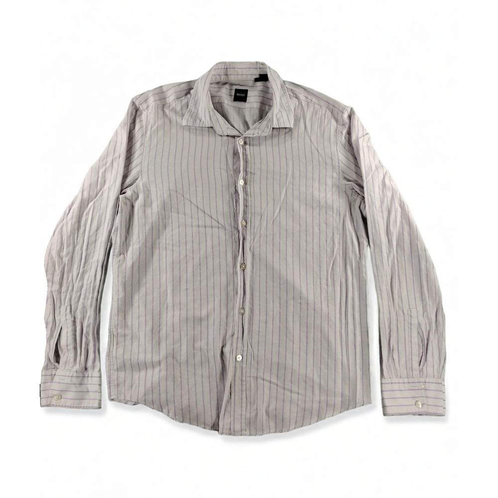 BOSS Hugo Boss Men XL Striped Button-Up Long Sleeve Professional Dress Shirt